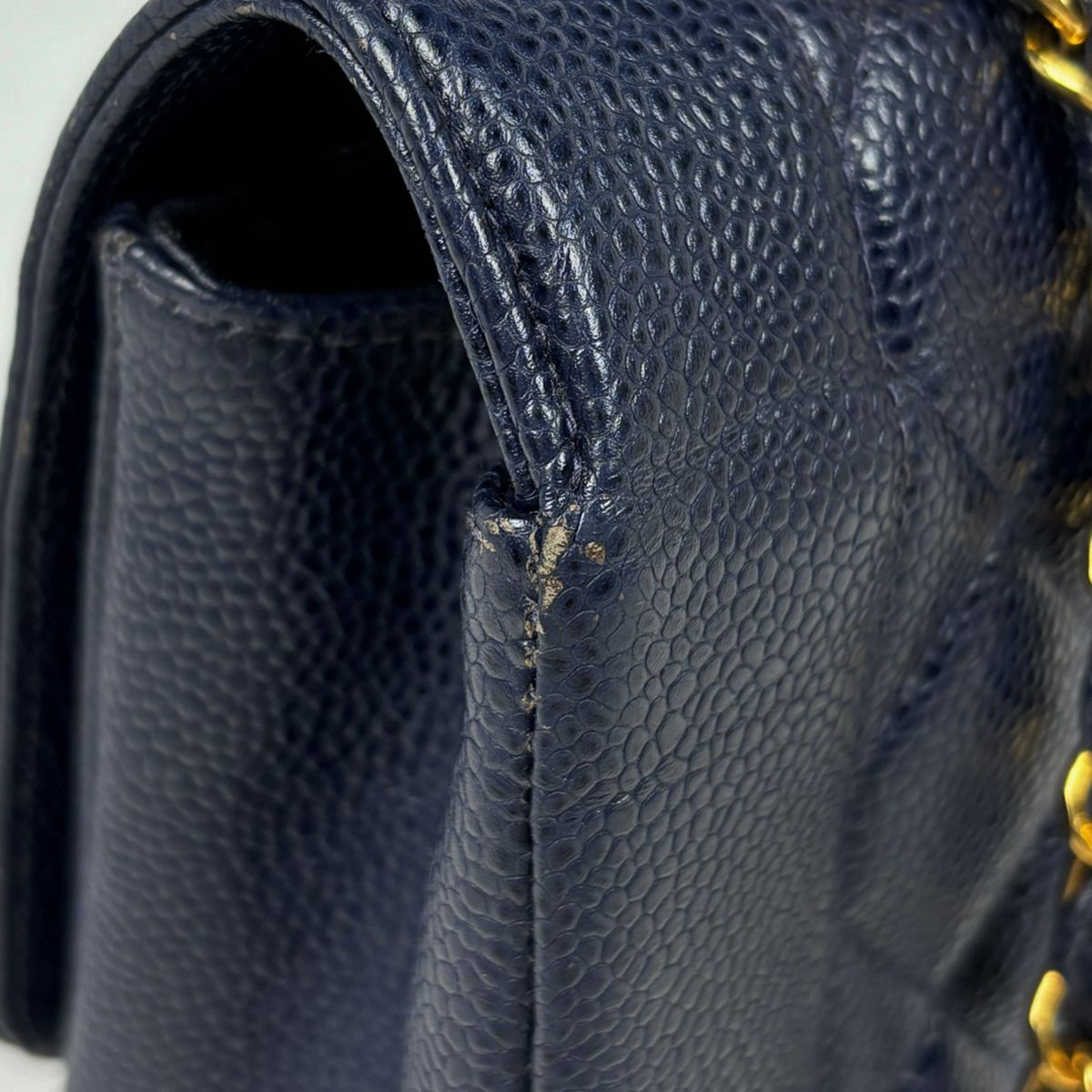 Chanel Diana Quilted Shoulder Bag CC Logo Single Flap Caviar Leather Navy — view 4