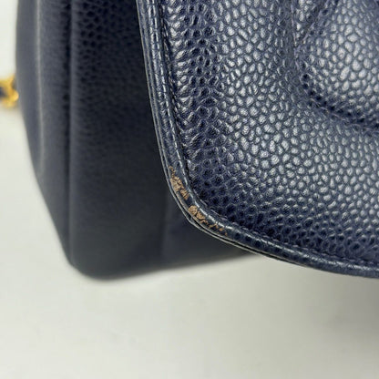 Chanel Diana Quilted Shoulder Bag CC Logo Single Flap Caviar Leather Navy — view 5