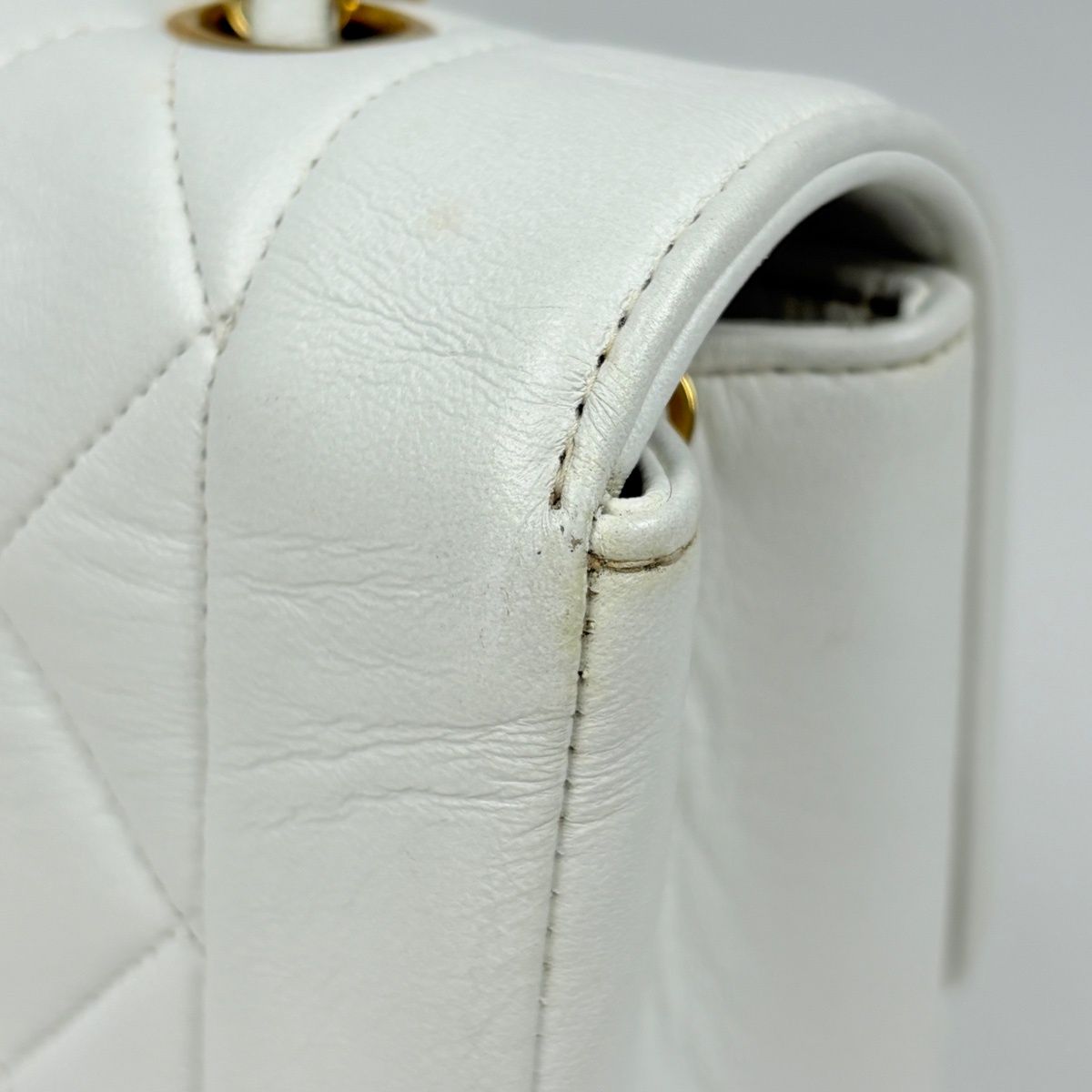 Chanel Diana Quilted Shoulder Bag CC Logo Single Flap Leather White — view 5