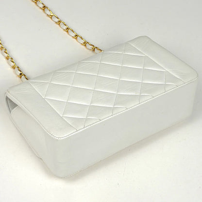 Chanel Diana Quilted Shoulder Bag CC Logo Single Flap Leather White — view 2