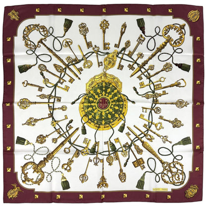 Hermes Carre 90 Key Pattern Scarf Silk Ivory Multicolor