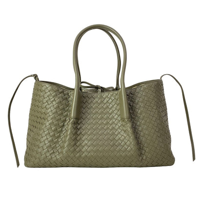 Bottega Veneta Tote Bag Large Pinacoteca Khaki Plaid Reversible Leather