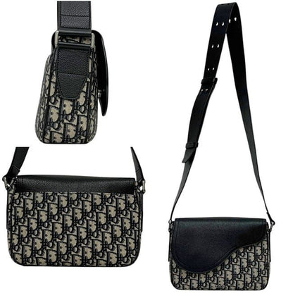 Dior Shoulder Bag Saddle Small Oblique Canvas Leather Black — view 2
