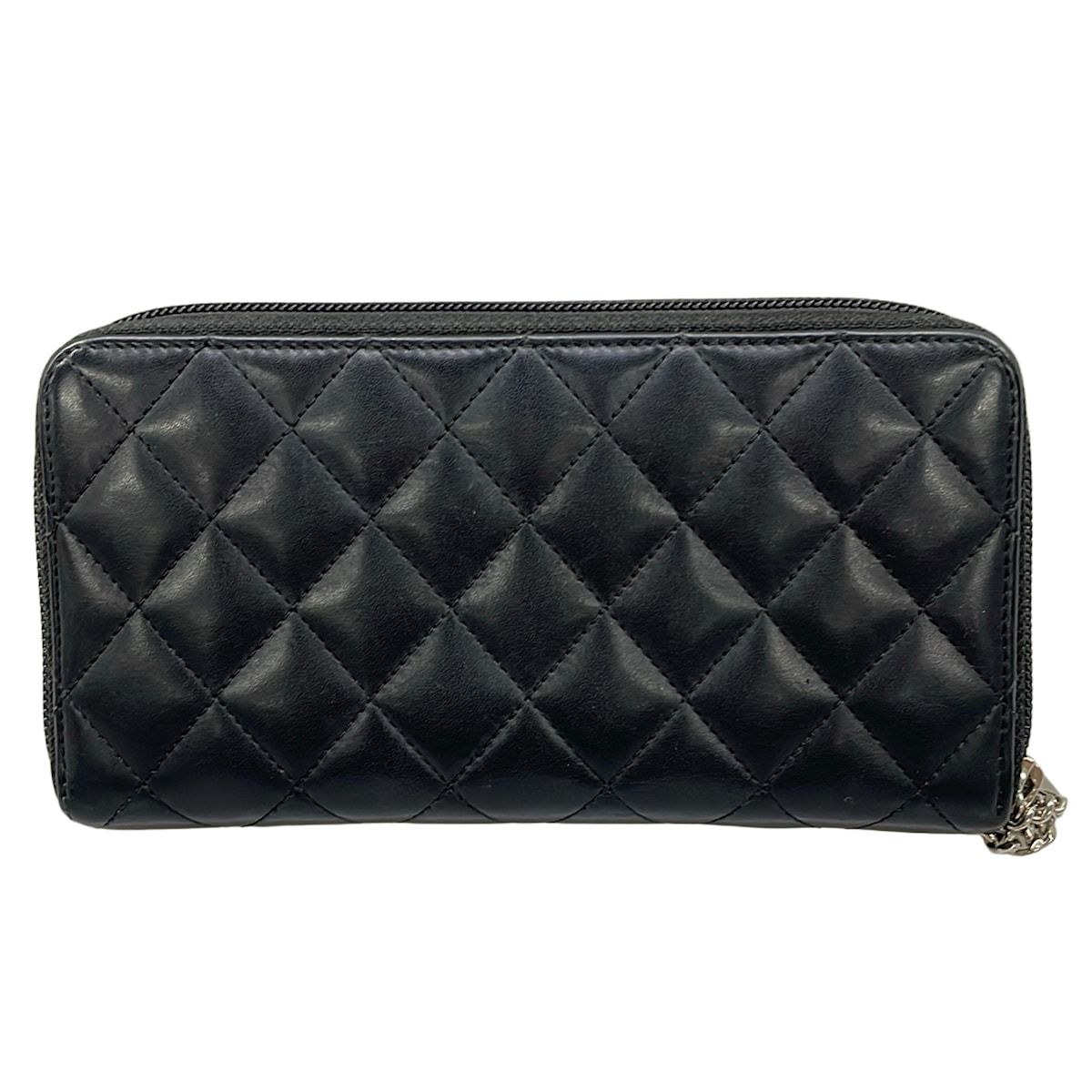 Chanel Wallet Cambon Line Black Silver Zip Around Leather Lambskin — view 2