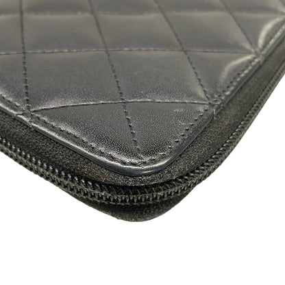 Chanel Wallet Cambon Line Black Silver Zip Around Leather Lambskin — view 8