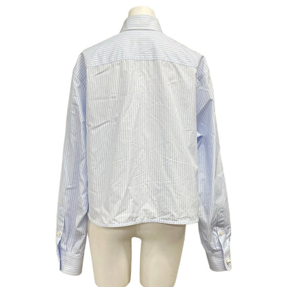 Chanel Long Sleeve Shirt Blouse 38 M White Light Blue Dark Navy Cotton — view 2