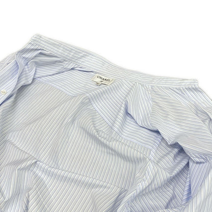 Chanel Long Sleeve Shirt Blouse 38 M White Light Blue Dark Navy Cotton — view 9