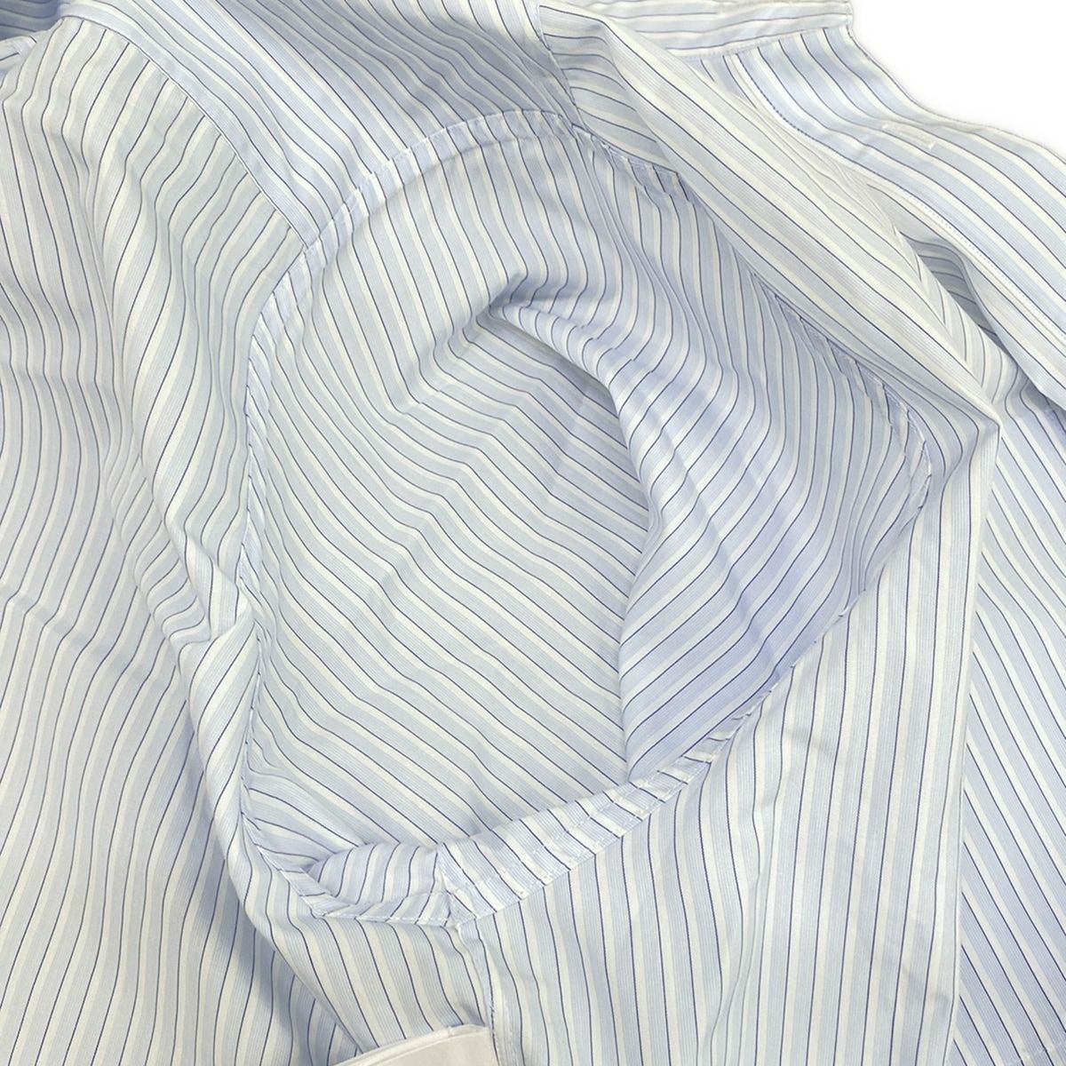 Chanel Long Sleeve Shirt Blouse 38 M White Light Blue Dark Navy Cotton — view 8
