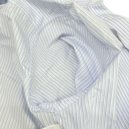 Chanel Long Sleeve Shirt Blouse 38 M White Light Blue Dark Navy Cotton — view 8