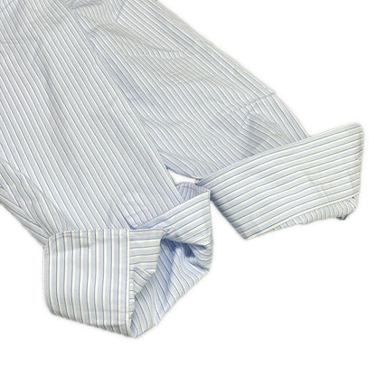 Chanel Long Sleeve Shirt Blouse 38 M White Light Blue Dark Navy Cotton — view 7