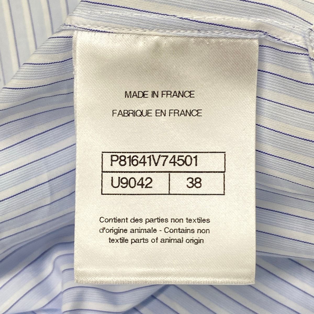 Chanel Long Sleeve Shirt Blouse 38 M White Light Blue Dark Navy Cotton — view 4