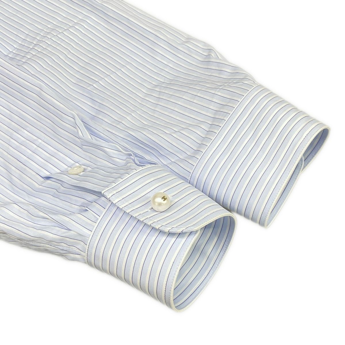 Chanel Long Sleeve Shirt Blouse 38 M White Light Blue Dark Navy Cotton — view 6