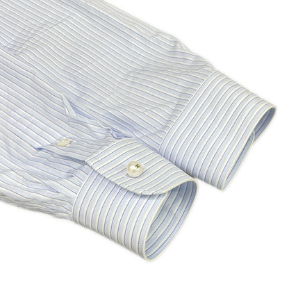 Chanel Long Sleeve Shirt Blouse 38 M White Light Blue Dark Navy Cotton — view 6