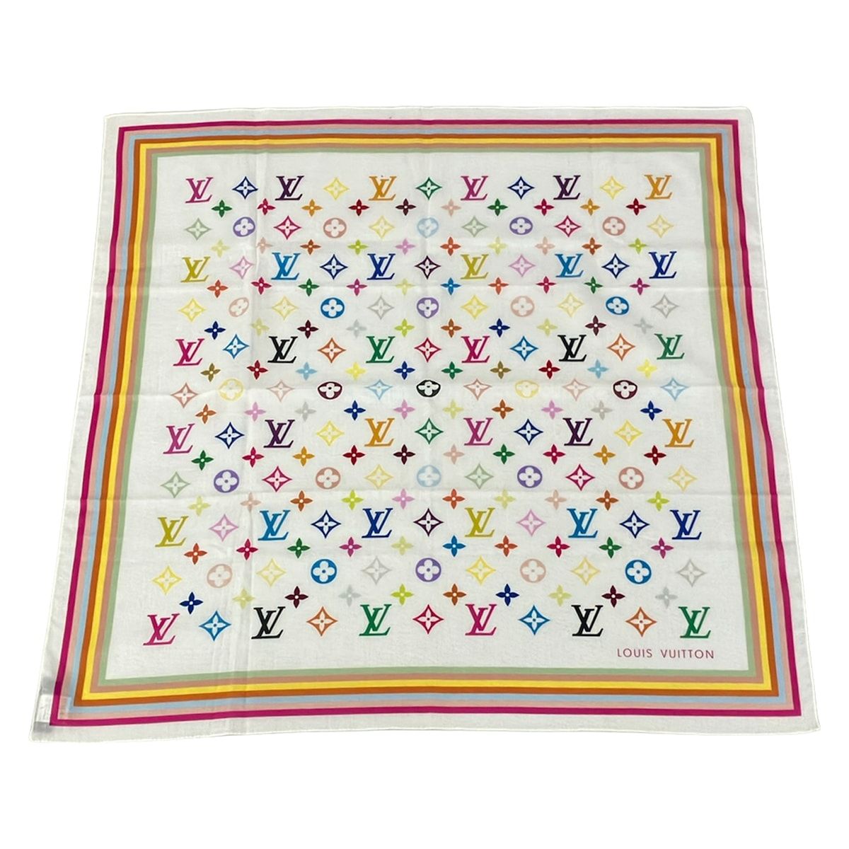 Louis Vuitton Handkerchief Monogram Multicolor Bandana Blanc Cotton