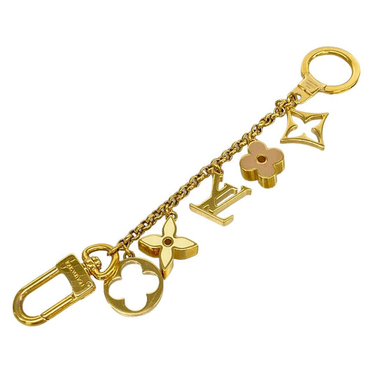 Louis Vuitton Key Holder Bag Charm Chain Fleur de Monogram Gold Ivory Pink Beige