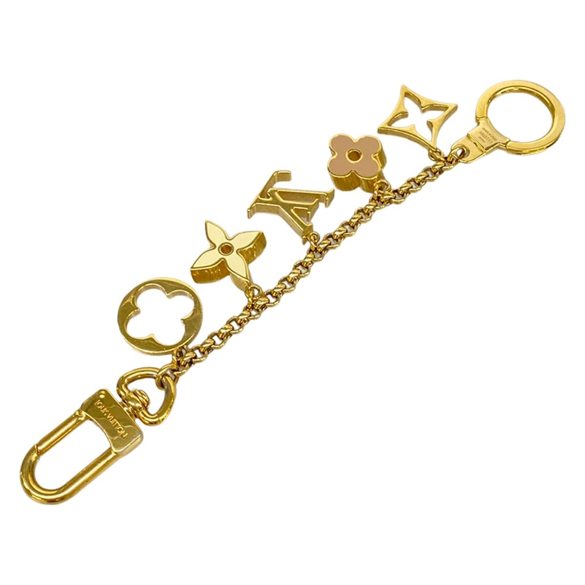 Louis Vuitton Key Holder Bag Charm Chain Fleur de Monogram Gold Ivory Pink Beige — view 2