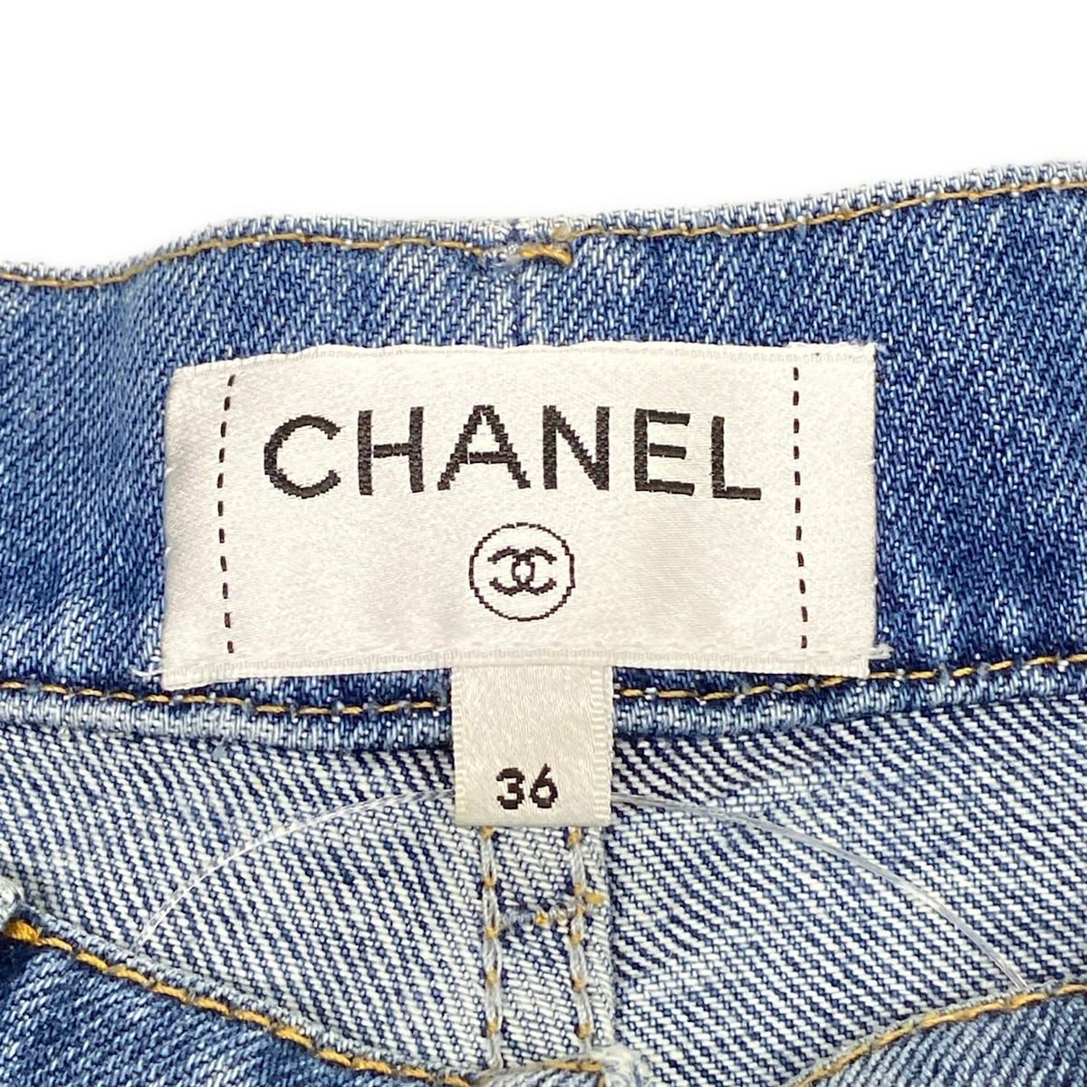 Chanel Jeans 36 S Light Blue Full Length Pearl CC Logo Wide Cotton — view 3