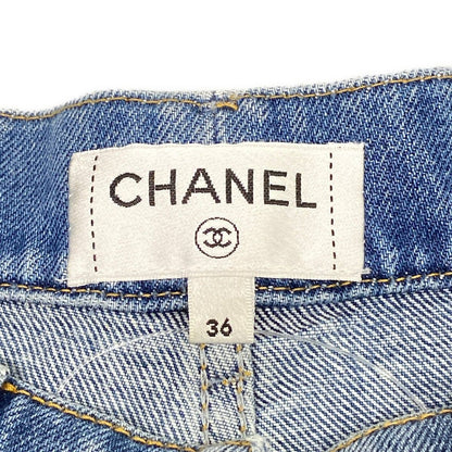 Chanel Jeans 36 S Light Blue Full Length Pearl CC Logo Wide Cotton — view 3