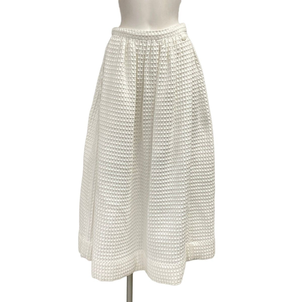 Chanel Long Skirt 34 S White Waffle Cotton
