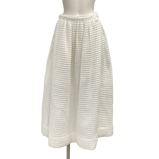 Chanel Long Skirt 34 S White Waffle Cotton