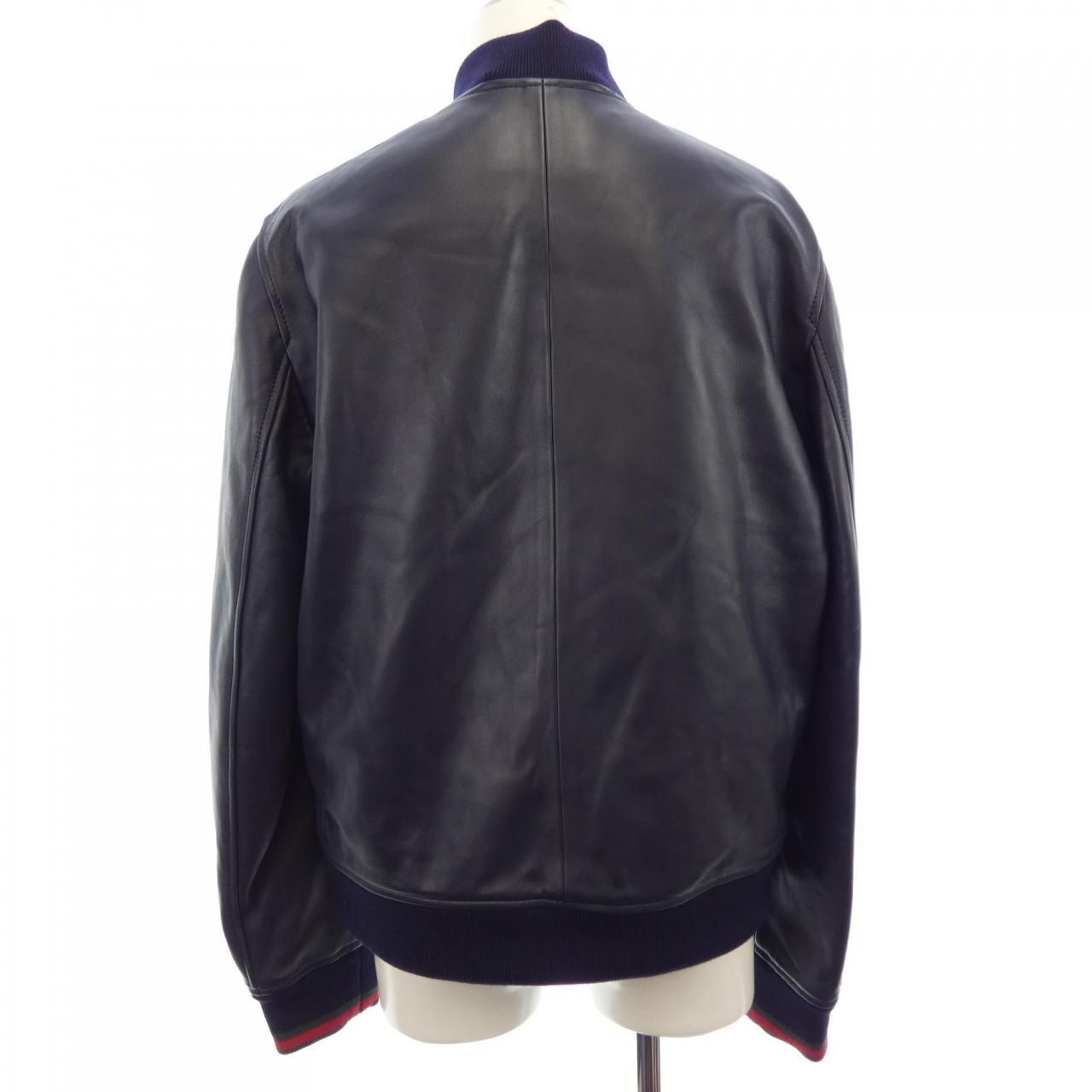 Gucci Web Stripe Leather Bomber Jacket — view 2