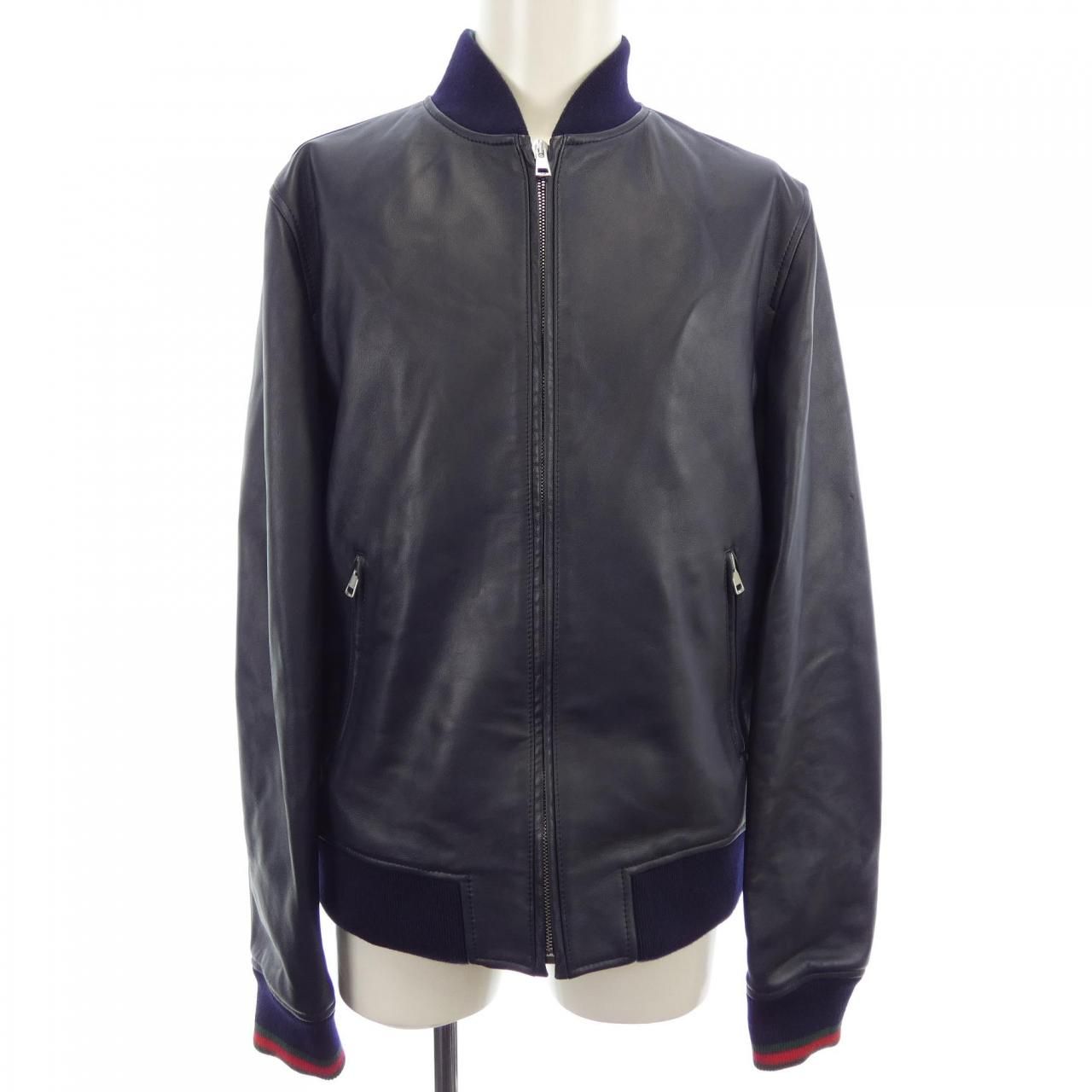 Gucci Web Stripe Leather Bomber Jacket
