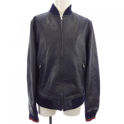 Gucci Web Stripe Leather Bomber Jacket