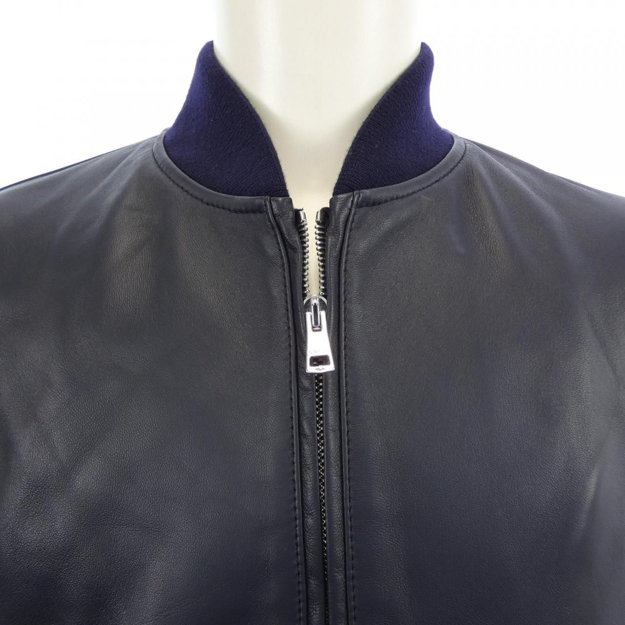 Gucci Web Stripe Leather Bomber Jacket — view 5