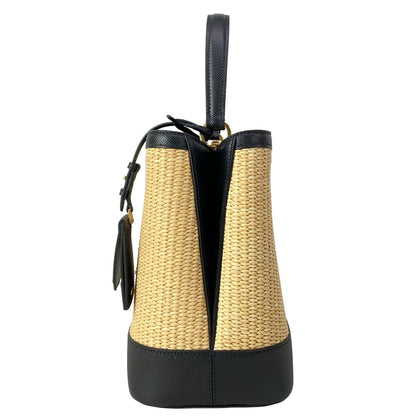 Prada Handbag Pannier Black Beige Gold Leather — view 4