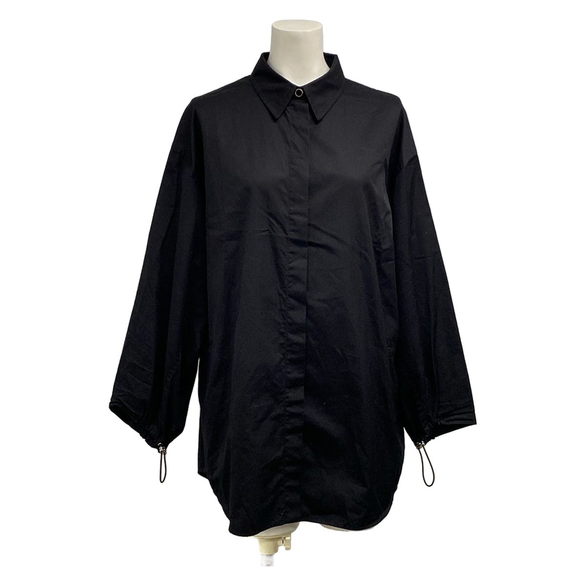 Hermes Long Sleeve Shirt Blouse 38 M Black Drawcord Cotton
