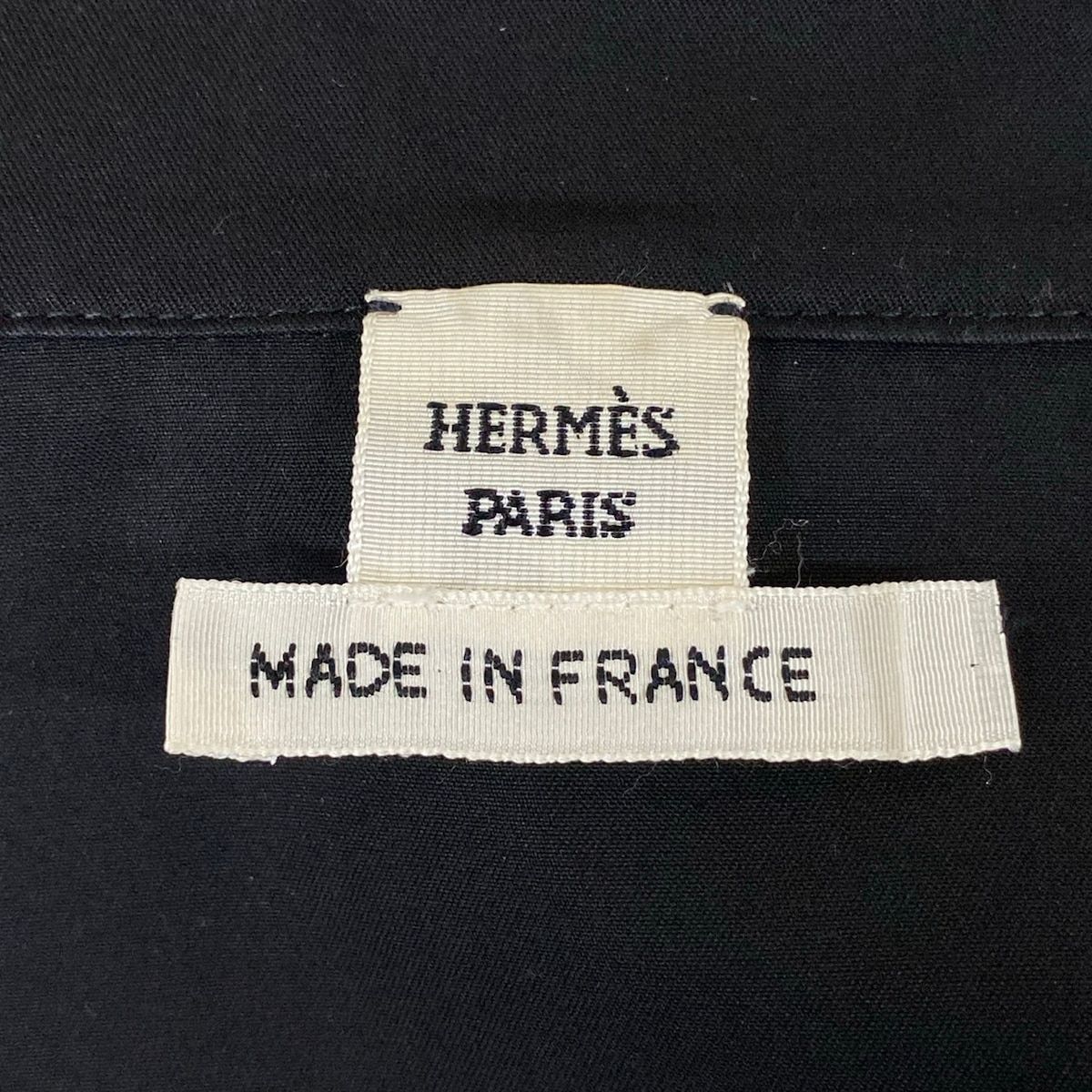 Hermes Long Sleeve Shirt Blouse 38 M Black Drawcord Cotton — view 3