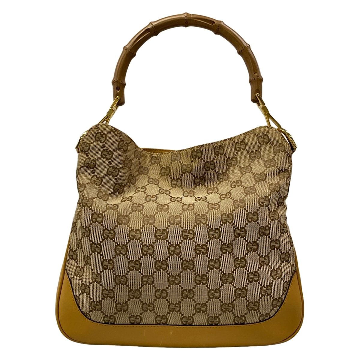 Gucci Handbag Bamboo GG Pattern Beige Dark Brown Orange Leather — view 3