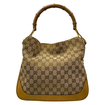 Gucci Handbag Bamboo GG Pattern Beige Dark Brown Orange Leather — view 3