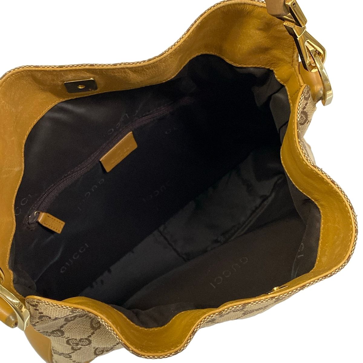 Gucci Handbag Bamboo GG Pattern Beige Dark Brown Orange Leather — view 7