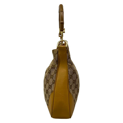 Gucci Handbag Bamboo GG Pattern Beige Dark Brown Orange Leather — view 4