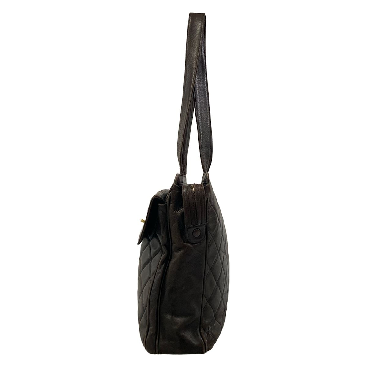 Chanel Tote Quilted Dark Brown Gold Lambskin — view 4