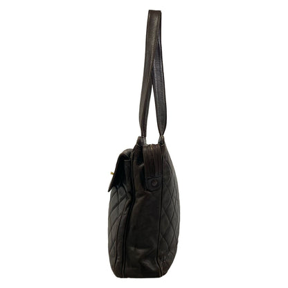 Chanel Tote Quilted Dark Brown Gold Lambskin — view 4