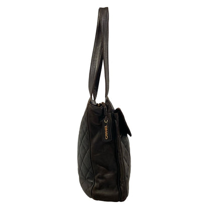 Chanel Tote Quilted Dark Brown Gold Lambskin — view 2