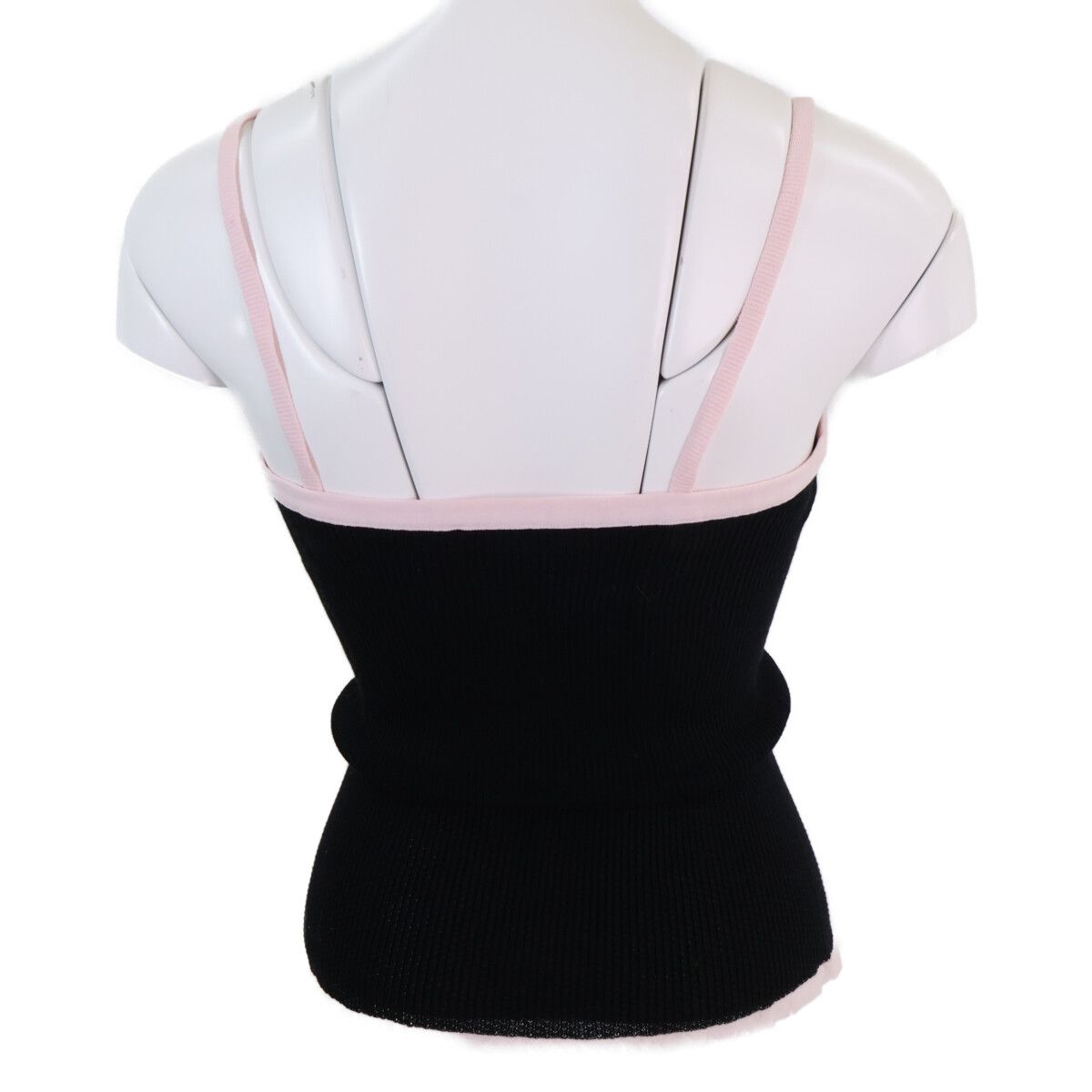 Chanel Rhinestone CC Logo & Lion Button Bow Cotton Rib Knit Sleeveless Camisole — view 3