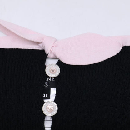 Chanel Rhinestone CC Logo & Lion Button Bow Cotton Rib Knit Sleeveless Camisole — view 7