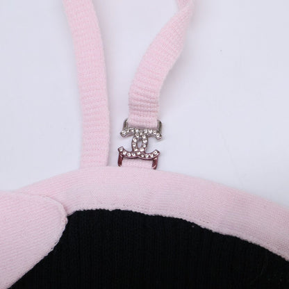 Chanel Rhinestone CC Logo & Lion Button Bow Cotton Rib Knit Sleeveless Camisole — view 8