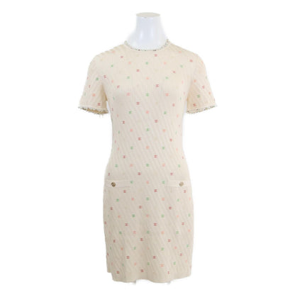 Chanel CC Logo Pearl Biju Silk Knit Dress 36