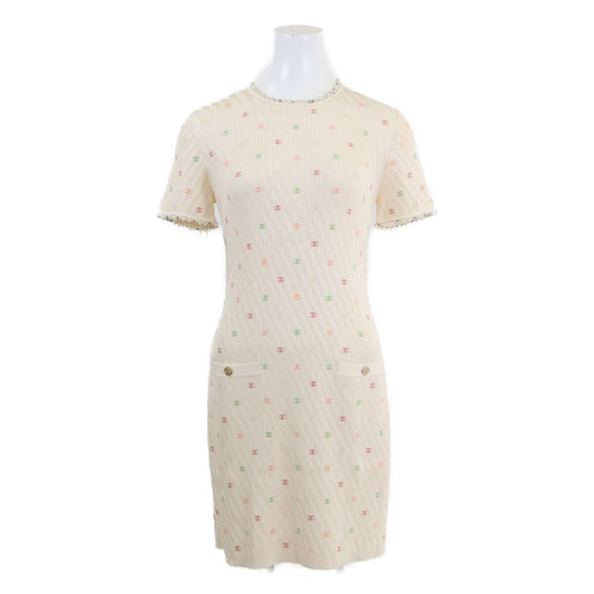 Chanel CC Logo Pearl Biju Silk Knit Dress 36