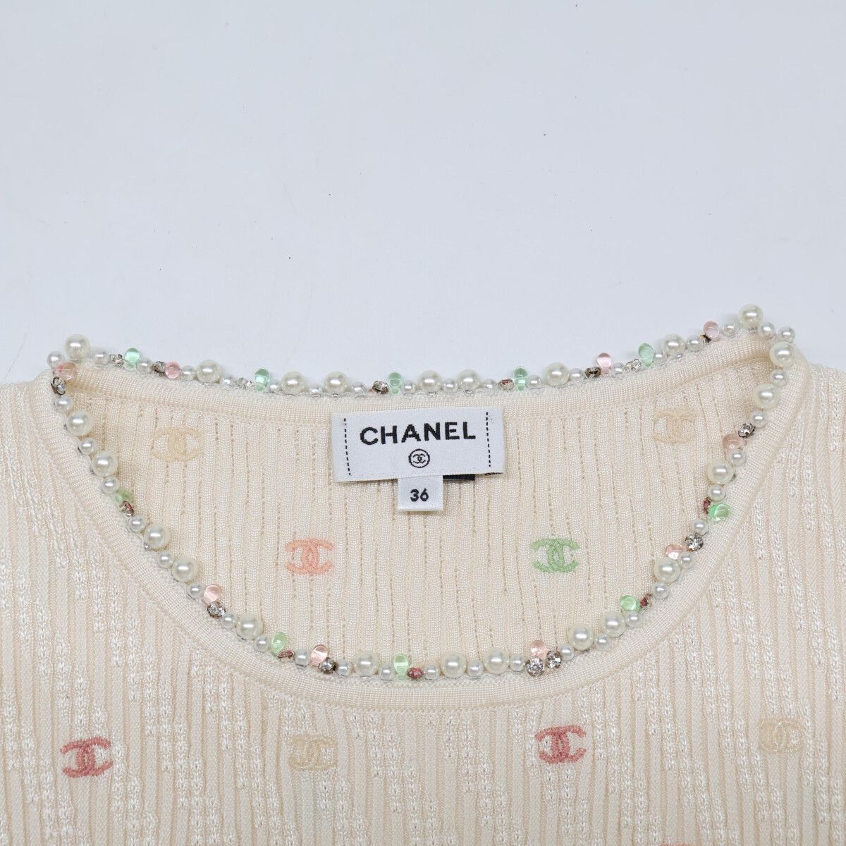 Chanel CC Logo Pearl Biju Silk Knit Dress 36 — view 4