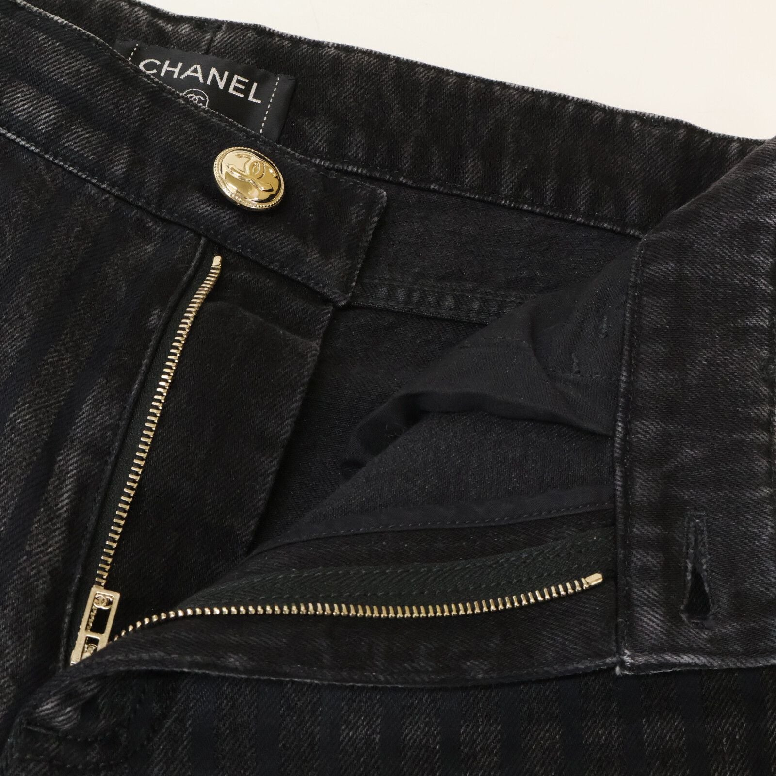 Chanel 20k Striped CC Logo Button Denim Pants 36 — view 3