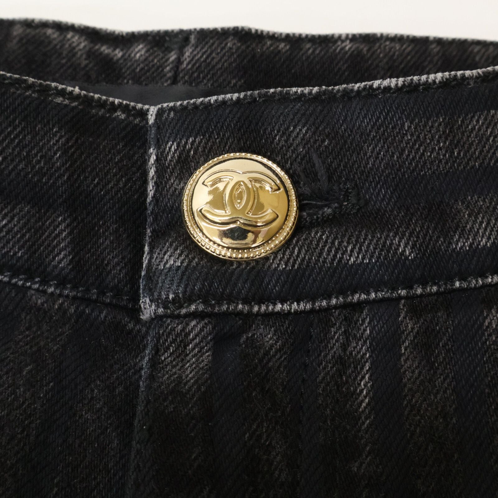 Chanel 20k Striped CC Logo Button Denim Pants 36 — view 9