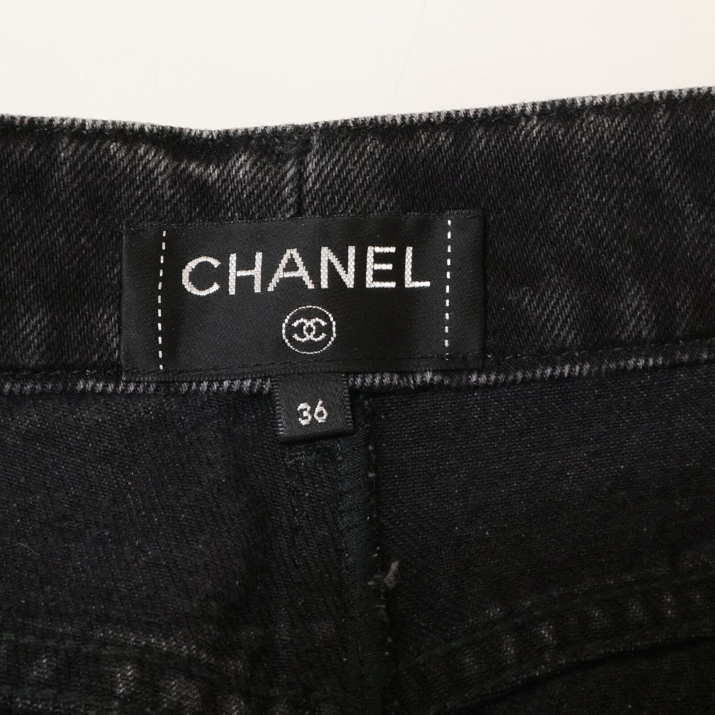 Chanel 20k Striped CC Logo Button Denim Pants 36 — view 4