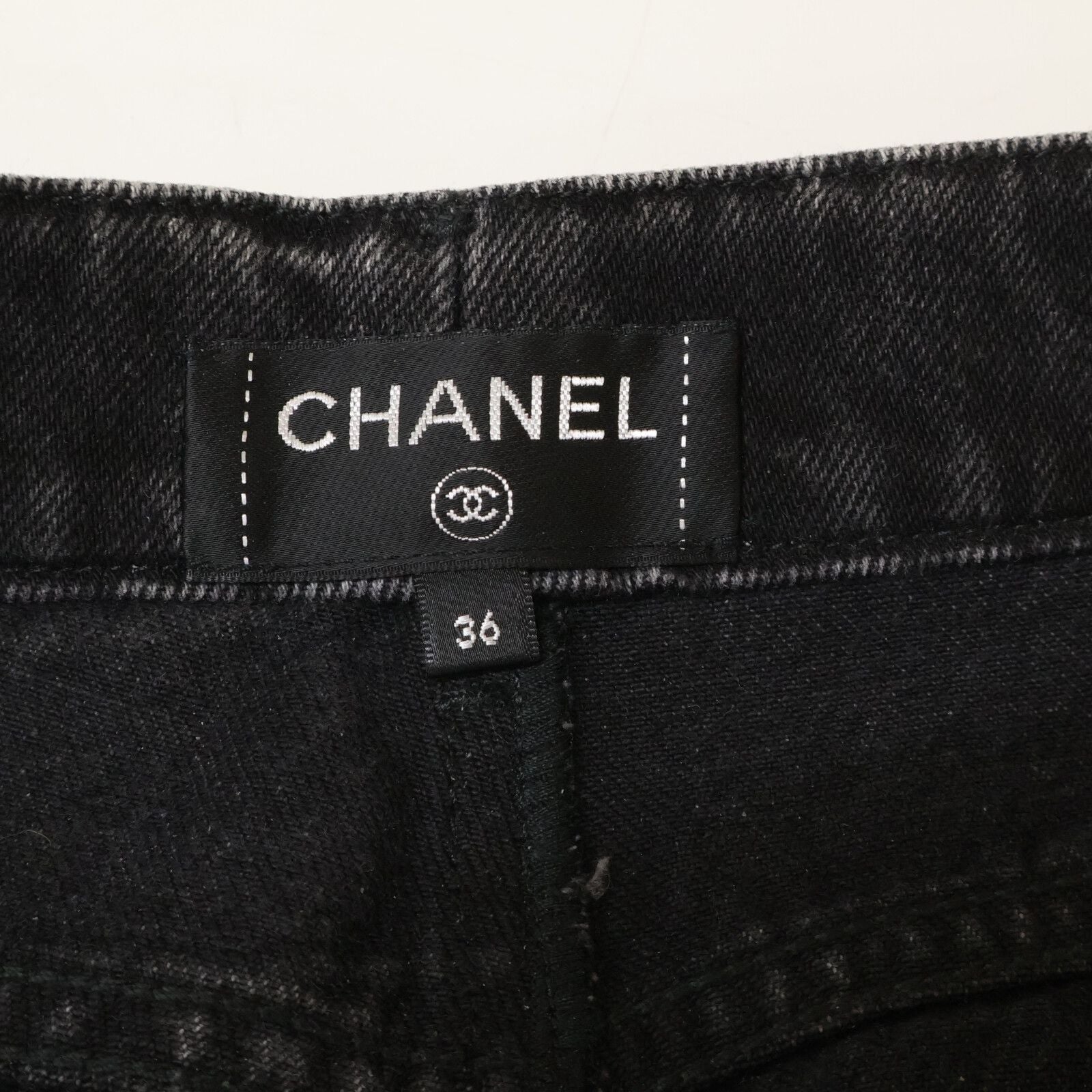 Chanel 20k Striped CC Logo Button Denim Pants 36 — view 4