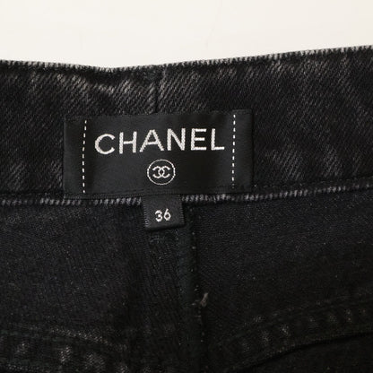 Chanel 20k Striped CC Logo Button Denim Pants 36 — view 4