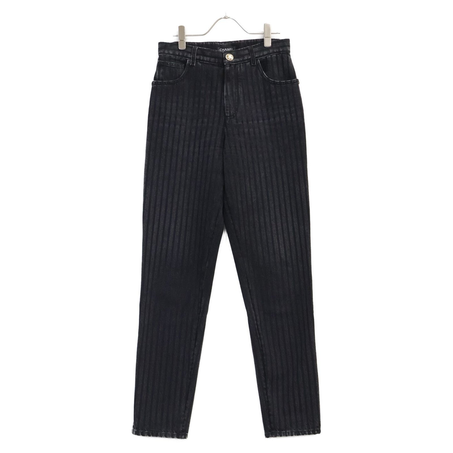 Chanel 20k Striped CC Logo Button Denim Pants 36
